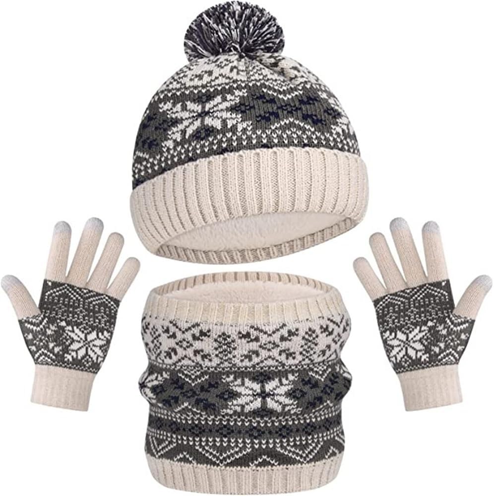 3Pcs Kids Winter Knit Hat Scarf Gloves Set Neck Warmer for 2-8 Years Old Boys Girls Kids Hat and Gloves Set(Pink)