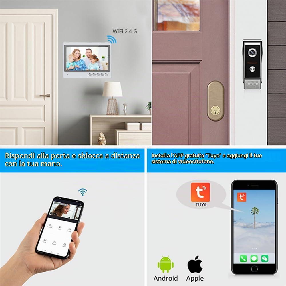 Videocitofono WiFi da 9pollici,Kit di Videocitofono a 4 fili 700TVL, Supporto per lo Sblocco Remoto di APP Intelligente, Visione Notturna,Registrazione,Istantanea,Rilevamento del Movimento