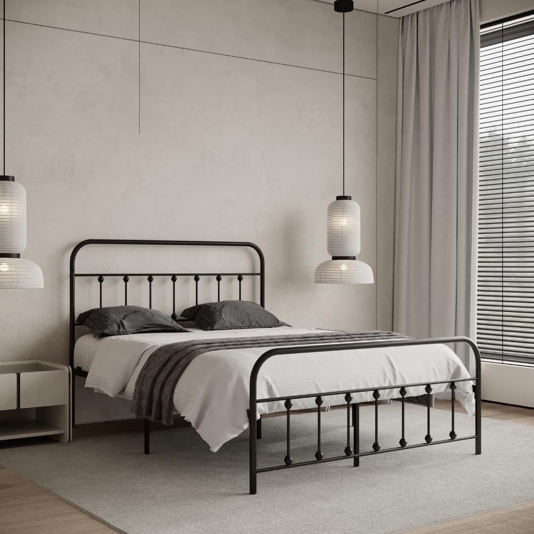 Golden Gate Beds Queen Metal Bed Frame with Headboard & Footboard – Sturdy Black Metal Bed Frame Queen, No Box Spring Required, Under-Bed Storage, Noise-Free, Easy Assembly
