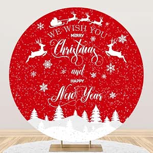 Red White Forest New Year Round Christmas Backdrop