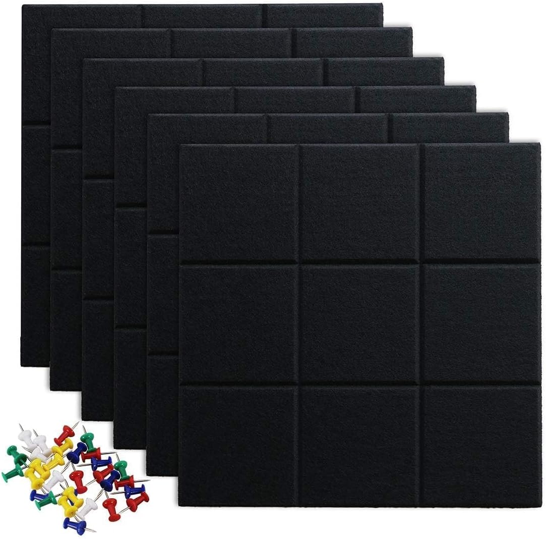 Large Cork Board Felt Board Tiles for Walls with 60 Push Pins, 11.8"x11.8" Pack of 12 Pin Board Notice Boards for Home Office Kitchen, Bulletin Board Wall Tiles for Photos Memos