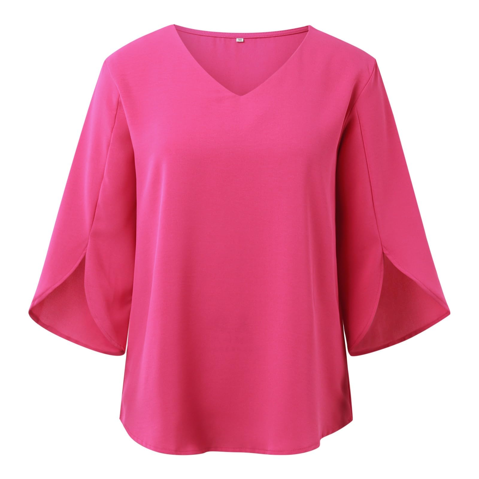 Tee Shirt Ete Femme Manches 3/4, Tunique Grande Taille Femme Col V,Haut Chic Et élégant Couleur Unie Tops Tendance Basiques Ourlet Asymétrique Chemise Léger Fluide Ample De Plage Quotidien Blouse