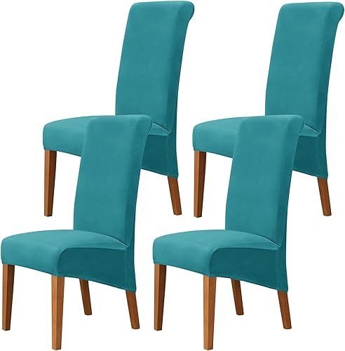 Miniatura 5 de Juego de 6 fundas de terciopelo para sillas de comedor, color rosa, fundas elásticas para sillas de comedor y cocina, reutilizables, protector suave