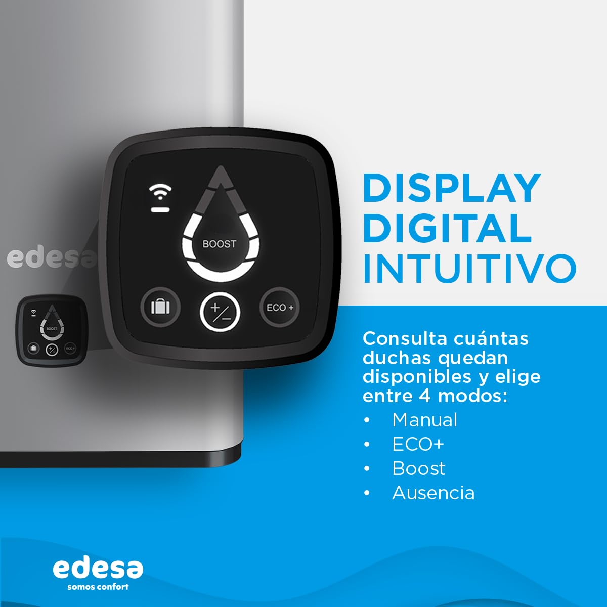 Edesa Flat 50 Wifi, termo eléctrico 50 litros, Calentador de agua horizontal o vertical, medidas 76,5 x 490 x 310cm, Fabricado para ser instalado en España
