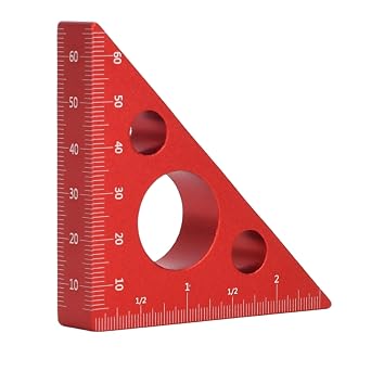Right Angle Ruler, 45 n 90 Degree Small Aluminum Alloy Triangle Ruler with Imperial and Metric Scales Machinist Carpenters Square Measuring Tool for DIY Woodworking Table Miter Saw Red