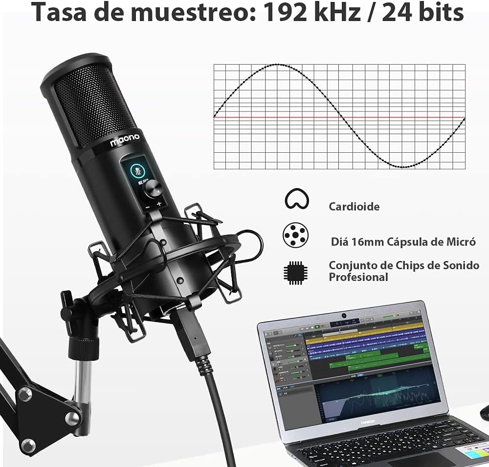 USB Microphone 192KHZ/24BIT MAONO Professional Cardioid Condenser Podcast Mic with One-Touch Mute and Mic Gain Knob for Broadcasting, Recording, Gaming, YouTube