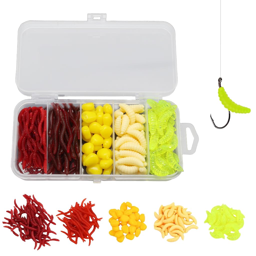 Proberos® 161Pcs Fishing Lures Assorted Soft Lure Fishing Baits Realistic Colored Earthworm Baits Mealworm Baits Jigging Fishing Baits Fishing Baits for Freshwater Fishing, with Box-image-15