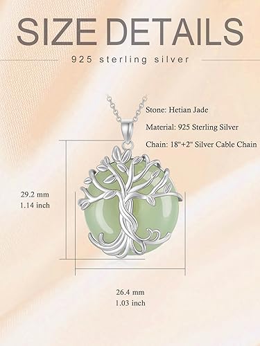 Miniatura 4 de Collar de árbol de la vida chapado en plata de ley de 14 quilates redondo de jade para mujer, madre, hermana, cumpleaños, día de San Valentín, día