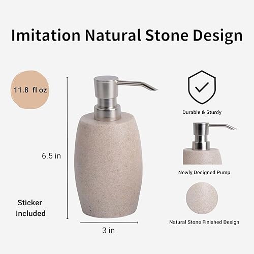 Miniatura 4 de Sandstone Textured Resin Soap Dispenser with Metallic Pump and Waterproof Bottle Labels for Bathroom Kitchen Dish Hand Wash Shower Lotion Shampoo,