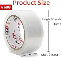 Vista 2 de WELSTIK Núcleo de 3 pulgadas, paquete de 6 cintas de embalaje transparentes resistentes de 2.4 mil 2 pulgadas x 60 yardas con dispensador, caja