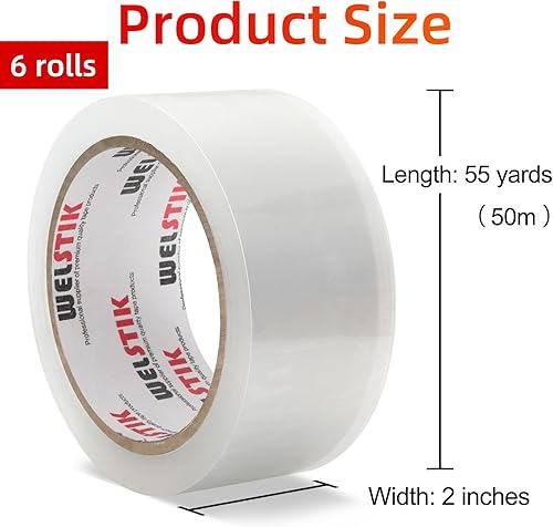 Miniatura 2 de WELSTIK Núcleo de 3 pulgadas, paquete de 6 cintas de embalaje transparentes resistentes de 2.4 mil 2 pulgadas x 60 yardas con dispensador, caja de