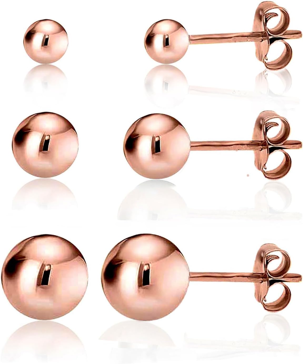 14K Rose Real Gold Ball Stud Earrings
