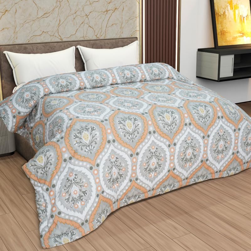 Image of Utopia Bedding Microfiber AC Comforter for King Size 220x240 cm - Lightweight, Skin-Safe & Hotel-Style Quilted Blanket with Floral Print -Peach