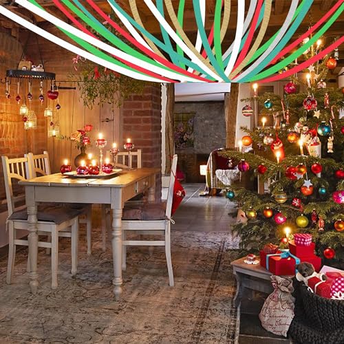 Image of Streamers, 12 Rolls Christmas Crepe Paper Streamers, 6 Colors Christmas Party Streamers for Ceiling Background Wall Dining Table Door Window Staircase Yard Decoration