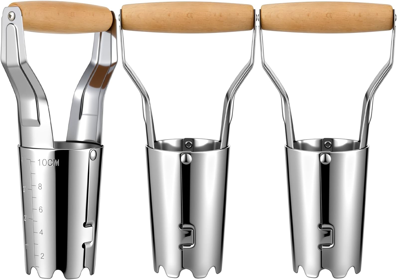 Lothee 3 Pcs Bulb Planter Tool Set with Depth Markers Non Bending Steel Bulb Planter Digger Garden Transplanter with Comfortable Wood Handle for Planting Tulips Dahlias and Lilies