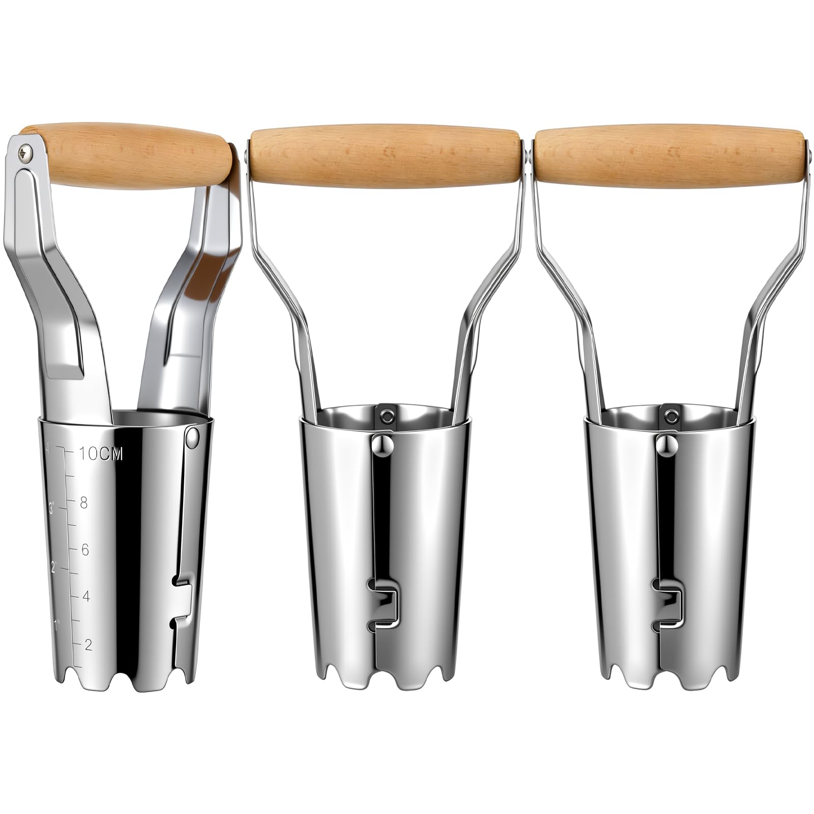 Lothee 3 Pcs Bulb Planter with Depth Markers Non Bending Steel Bulb Planter Digger Garden Transplanter with Comfortable Wood Handle for Planting Tulips Dahlias and Lilies