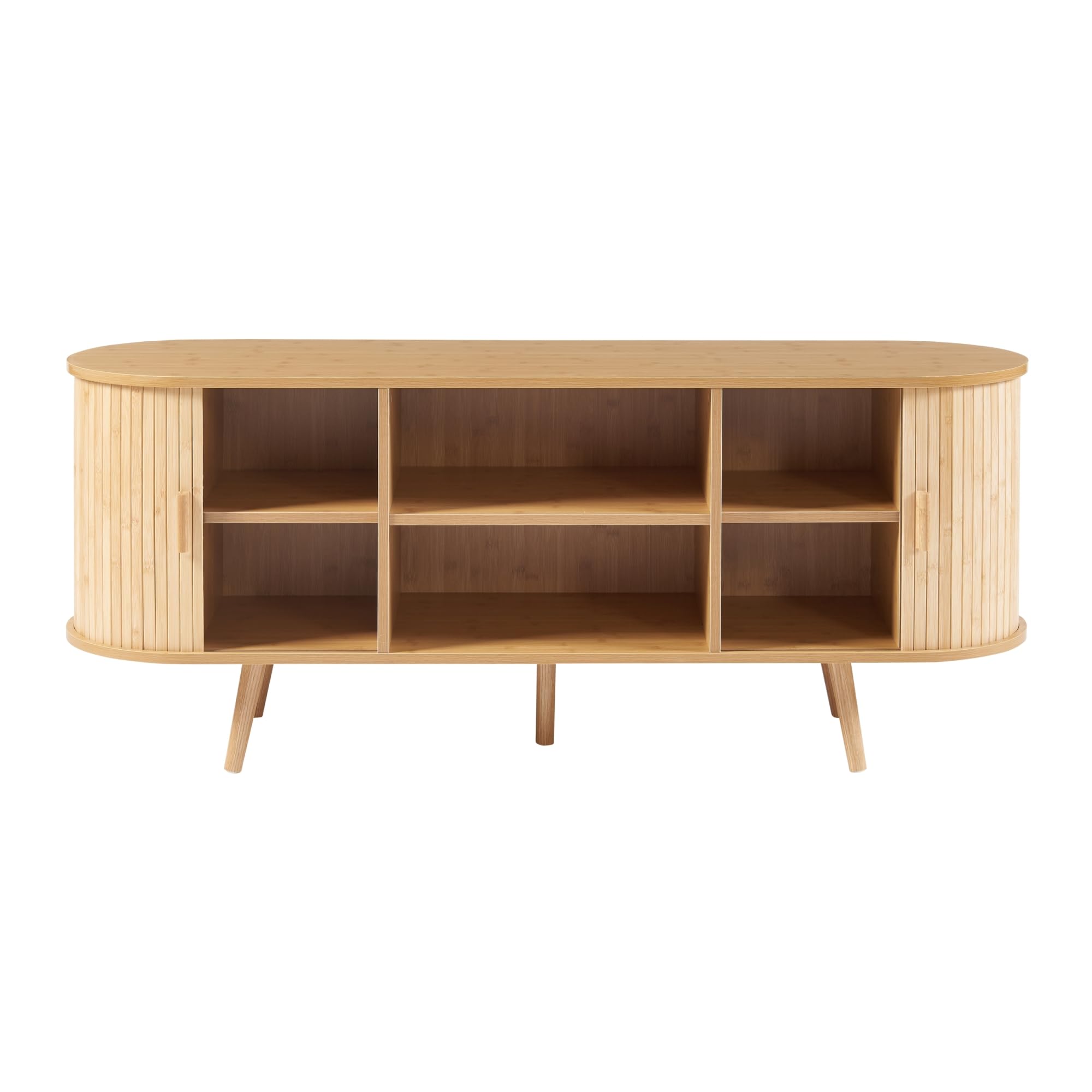 [en.casa] Aparador con Puertas Nordkapp Correderas Mueble de TV en Forma Ovalada Armario Multiusos 2-2 Compartimentos Cerrados y 2 Compartimentos Abiertos Bambú Madera 140x40x56 cm - Natural