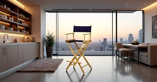 Miniatura 2 de Silla de director de madera de roble para mayor durabilidad y resistencia, almacenamiento conveniente y portabilidad, marco naturallona azul marino,