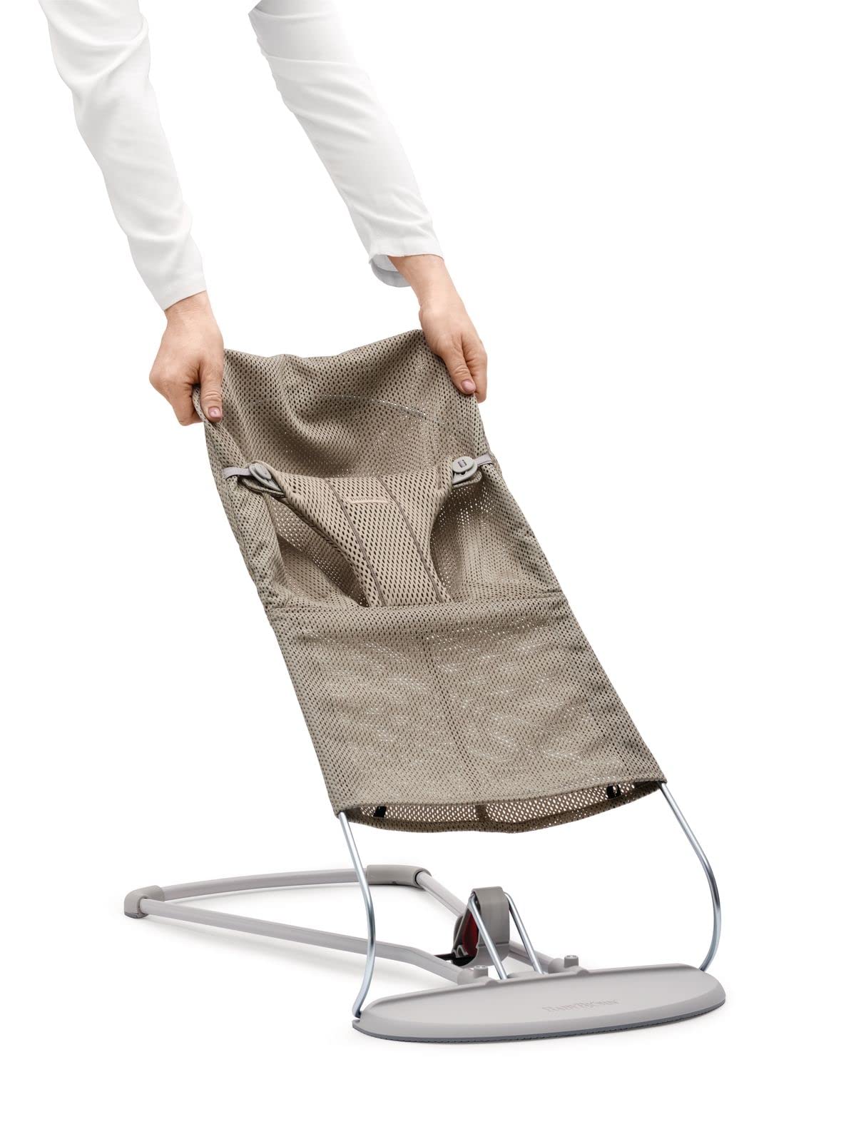 BabyBjörn Stoffsitz für Babywippe, Netzstoff, Grau-Beige, 012102