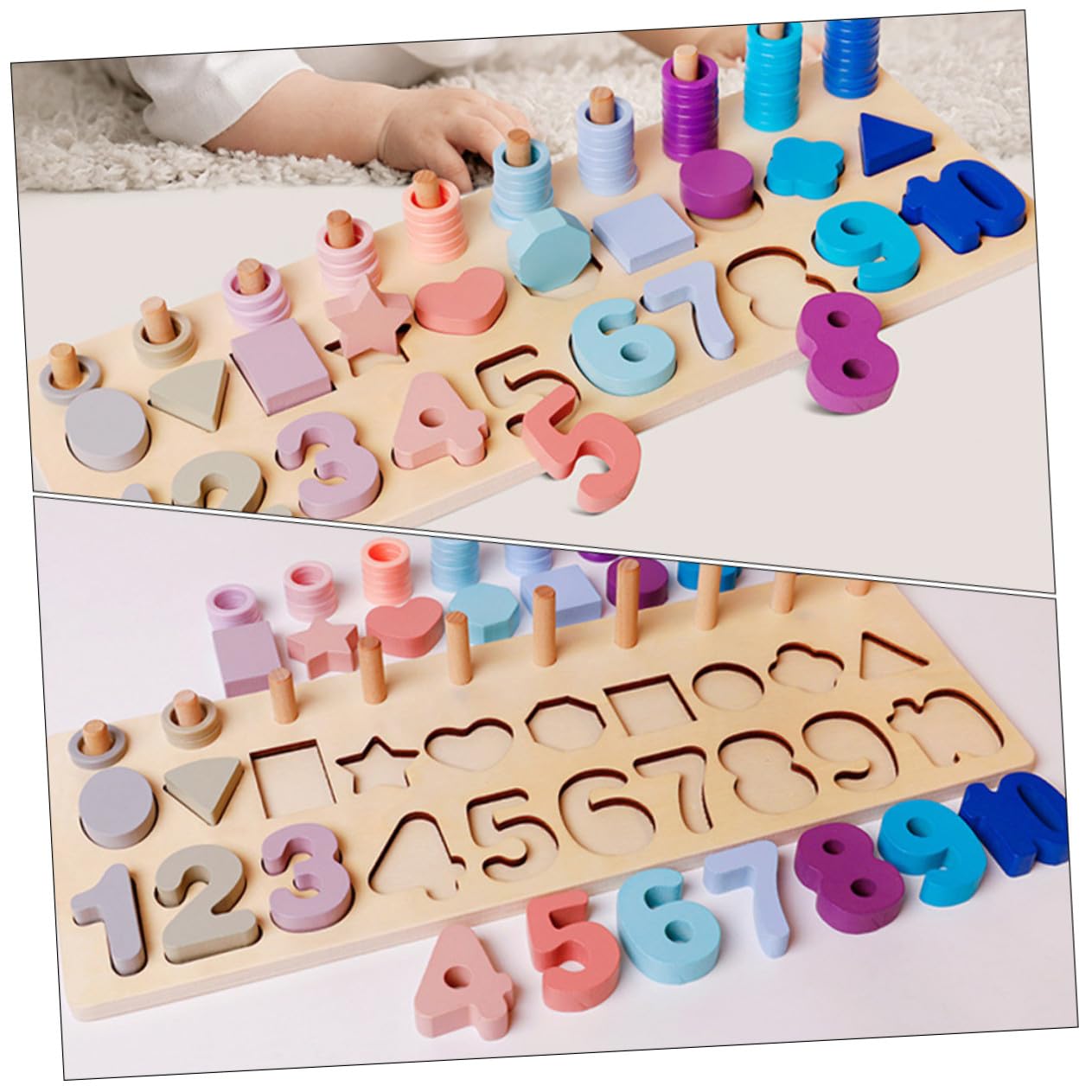 SOIMISS Juego Educativo De Madera Formas y Números para Niños Pequeños De 2 a 4 Años, Rompecabezas De Lógica y Combinación De Colores Pastel, Tablero 3 1 para Aprendizaje y Desarrollo Cognitivo