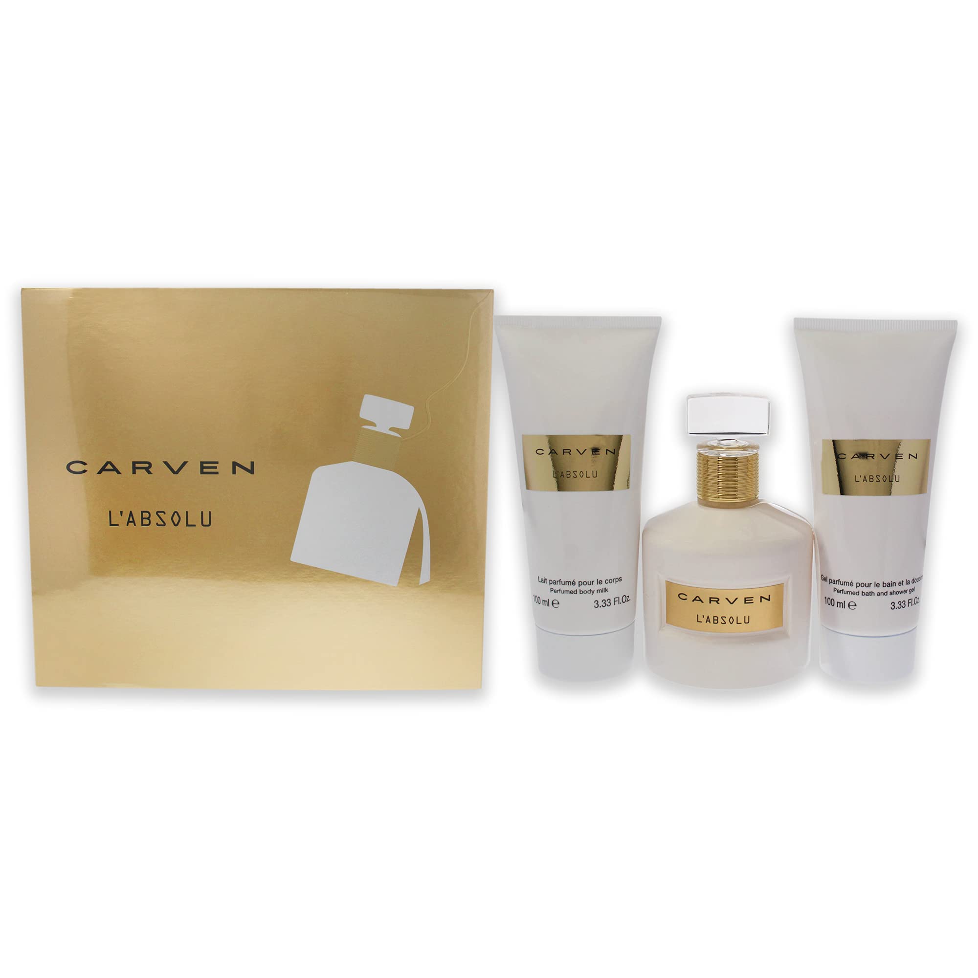 Carven LAbsolu for Women - 3 Pc Gift Set 3.33oz EDP Spray, 3.33oz Perfumed Body Milk, 3.33oz Perfumed Bath and Shower Gel