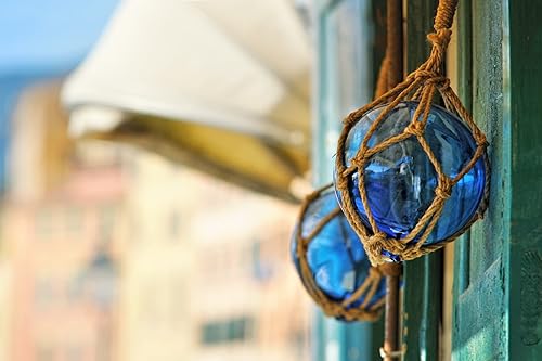 Miniatura 3 de Flotadores de vidrio japonés azul cobalto de 5 pulgadas  Juego de bolas de cuerda náutica  Decoración de casa de playa y habitación del océano