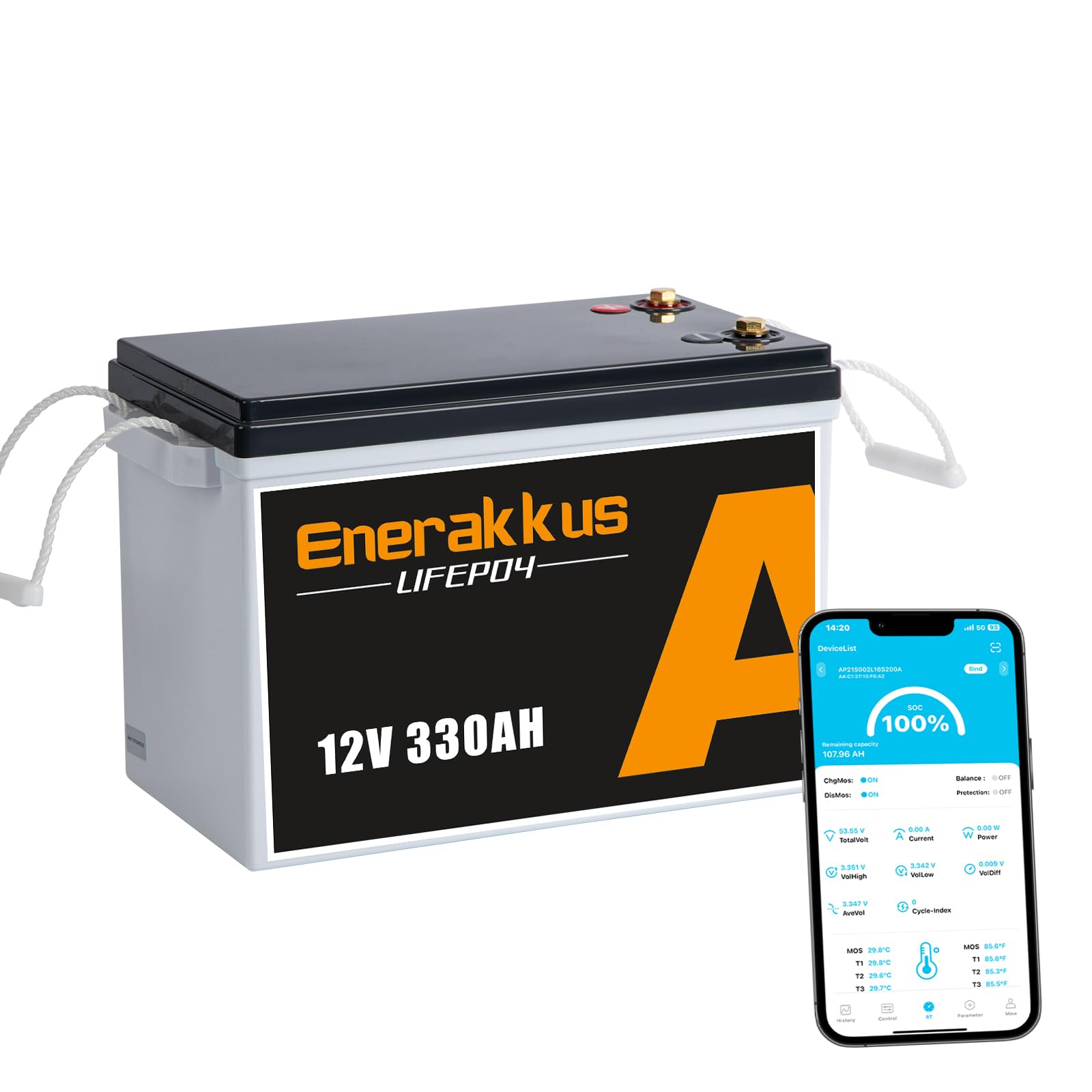Batteria al litio LiFePO4, 12 V, 330 Ah, 4224 Wh, 200 Ah BMS con Bluetooth, max 15.000 cicli di ricarica per 10 anni, per camper, impianti solari, barche