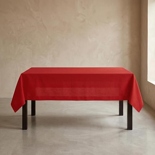 Solino Home Linen Red Tablecloth 60 x 120 Inch - 100% Pure Linen Rectangular Tablecloth - Machine Washable Table Cloth - Fete