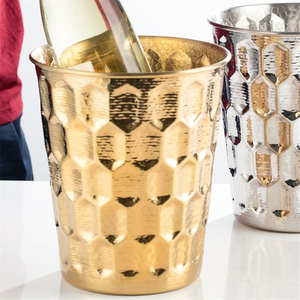 Cubo de Hielo Cubo de Hielo Acero Inoxidable Martillado, Cubo Vino for Fiesta en casa, champán, Decorativo Cubo de Hielo frío para Barra(Gold)