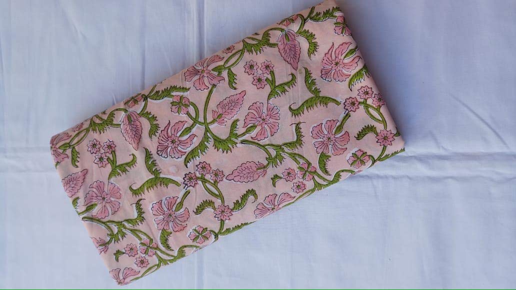 Malan Bai Printed Cotton Cloth Materiel Natural Running Pink Jaipuri Hand Block Printed Women Dress Material Kurtis Natural 44" Inches Width 2..5 Meter-image-22
