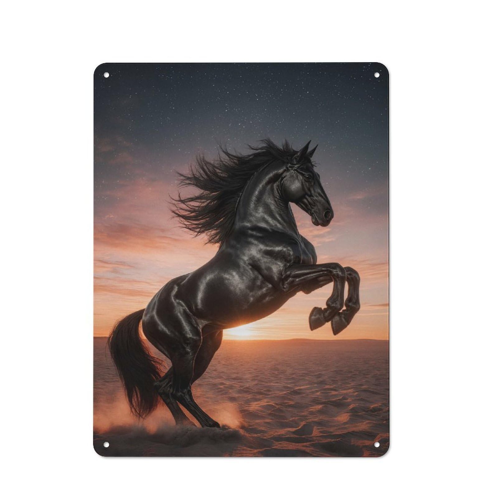 Majestic Black Horse Rearing at Sunset Cottage Metal Wall Decor 40x30cm, Shed Metal Sign for Conservatory, Home Bar Or Utility Room