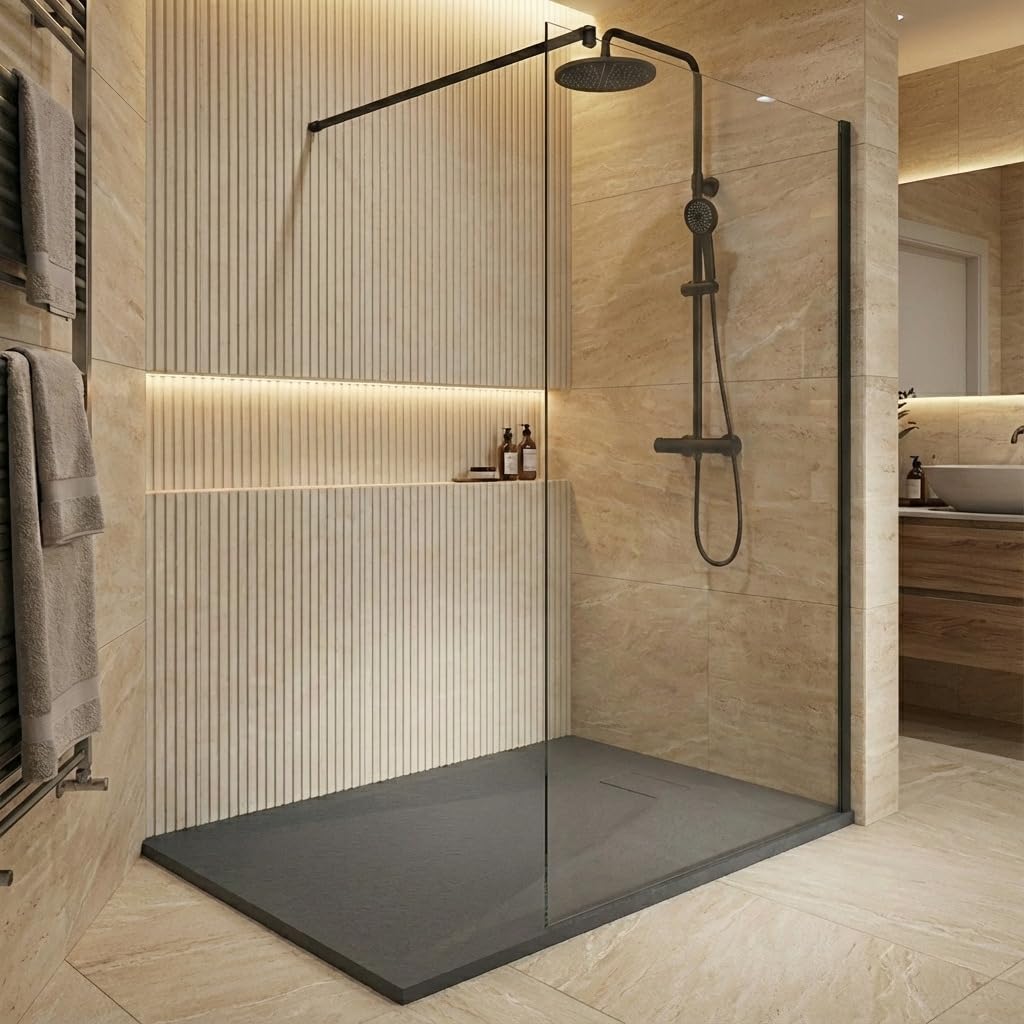 Essential 140x80 cm receveur de douche rectangulaire à poser SMC avec surface effet pierre. gris (CERAES14080DG)