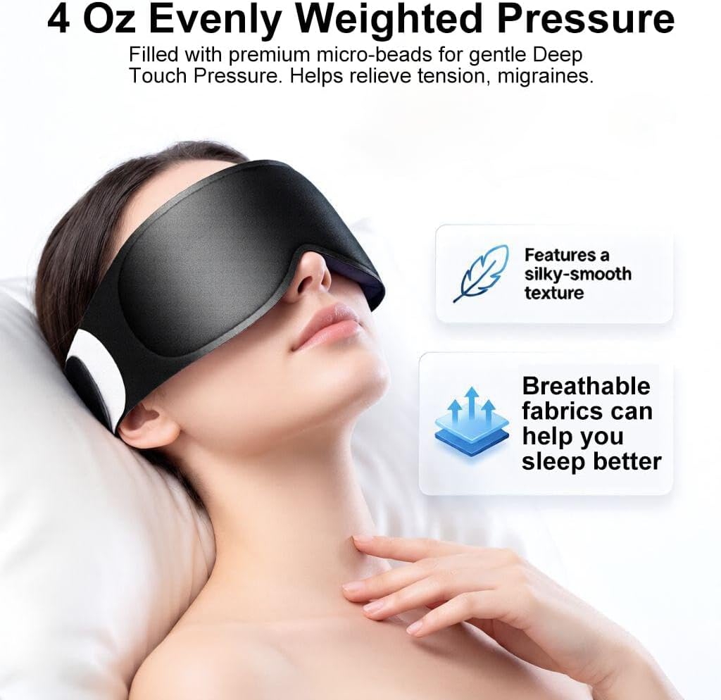 100% Blackout Weighted Sleep Mask: 3D Contoured Eye Mask with Full Coverage for Lash Extension - Soft Memory Foam,Adjustable Size - Eye Cover for Airplane Travel Essential,Meditation Blindfold image 2