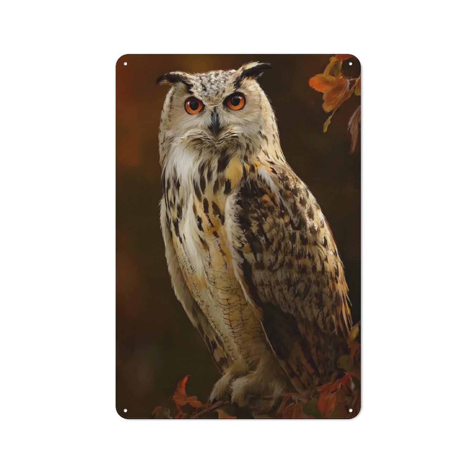Junmoney Style-10 Majestic Owl Portrait Cottage Style Metal Wall Decor 30X20cm, Farmhouse Metal Sign For Kitchen, Cottage, Porch Or Garden Room