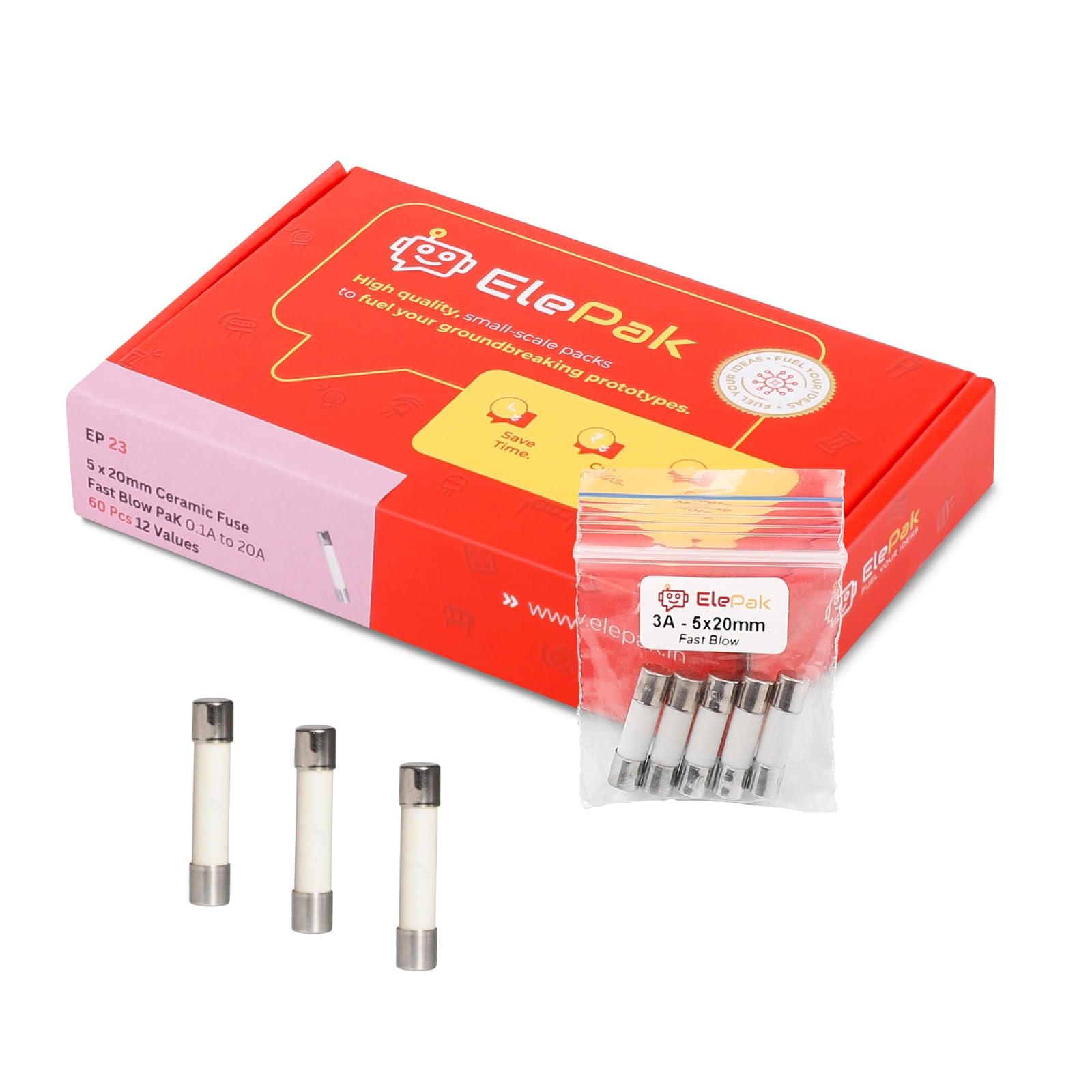 ElePak 5x20mm Ceramic Fuse Fast Blow Pak 0.1A to 20A 60 Pcs-image-38
