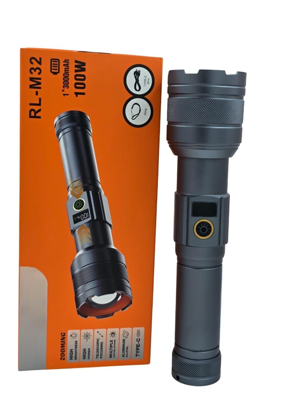 RL-M32 Rechargeable Metal Torch Light 100W | 3000mAh Battery, Zoomable Focus & High Brightness LED | Outdoor & Home Use-image-28