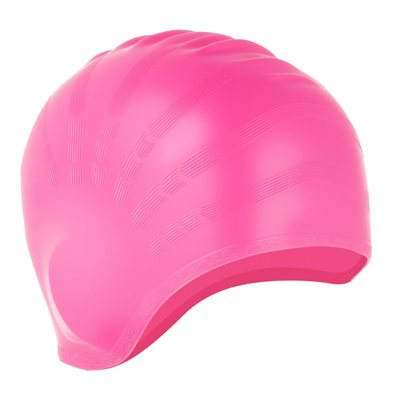 Swim Caps with 3D Ear Protection, Waterproof Swimming Hat Fits Long & Short Hair Keep Hair Dry Silicone Anti-Slip Swimming Cap Lightweight Bathing Caps for Women Men Adult & Youth (Pink)