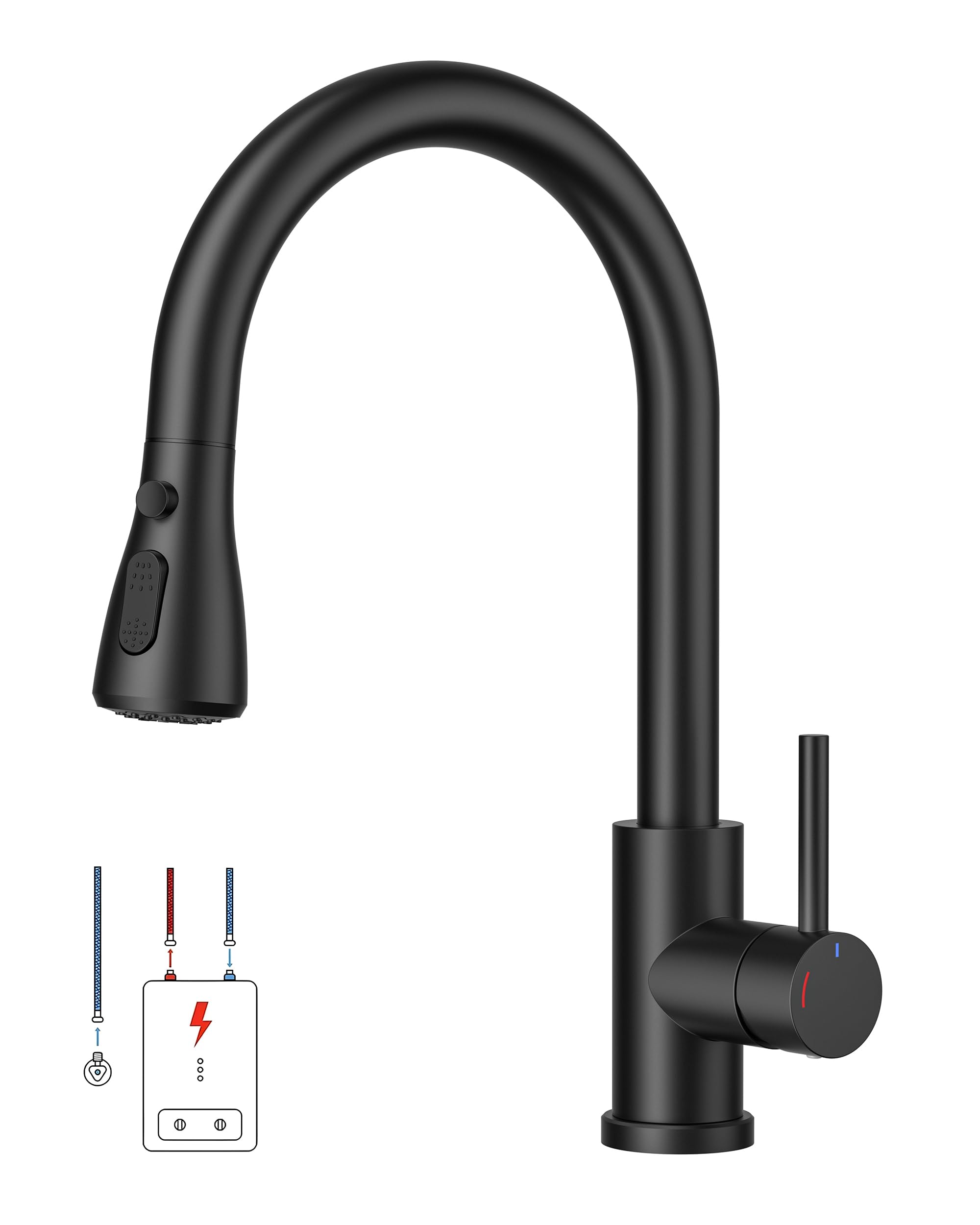 FORIOUS Wasserhahn Küche, Küchenarmatur mit Herausziehbarer Brause Ausziehbar Armatur, Mischbatterie Spültischarmatur, 360° Schwenkbar, Mehrere Strahlarten, Matt Schwarz, Niederdruck