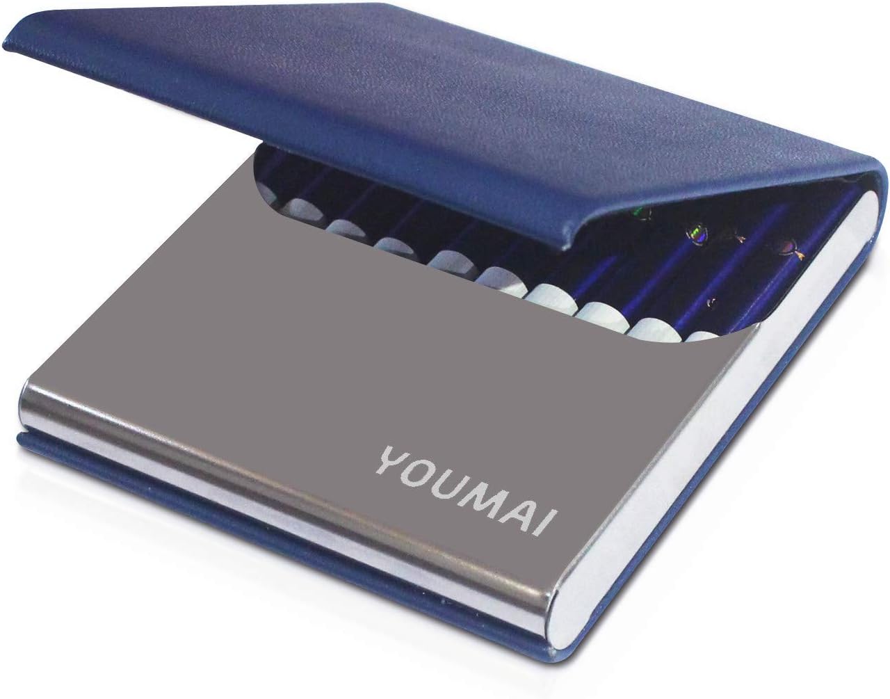 Portable Slim Leather Cigarette Case, Ultrathin Design Lightweight Pocket Carrying Box for Hold 10 Regular Size (Blue)