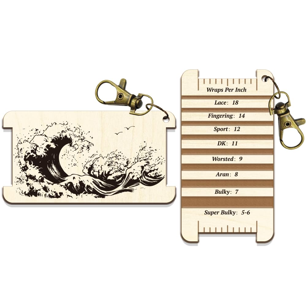 arricraft Spinning Control Card, Ocean Wave Pattern Multi-Purpose Spinning Control Tool Wooden Decorative WPI Ruler for Hand Yarn Measurement Crochet Tool Accessories