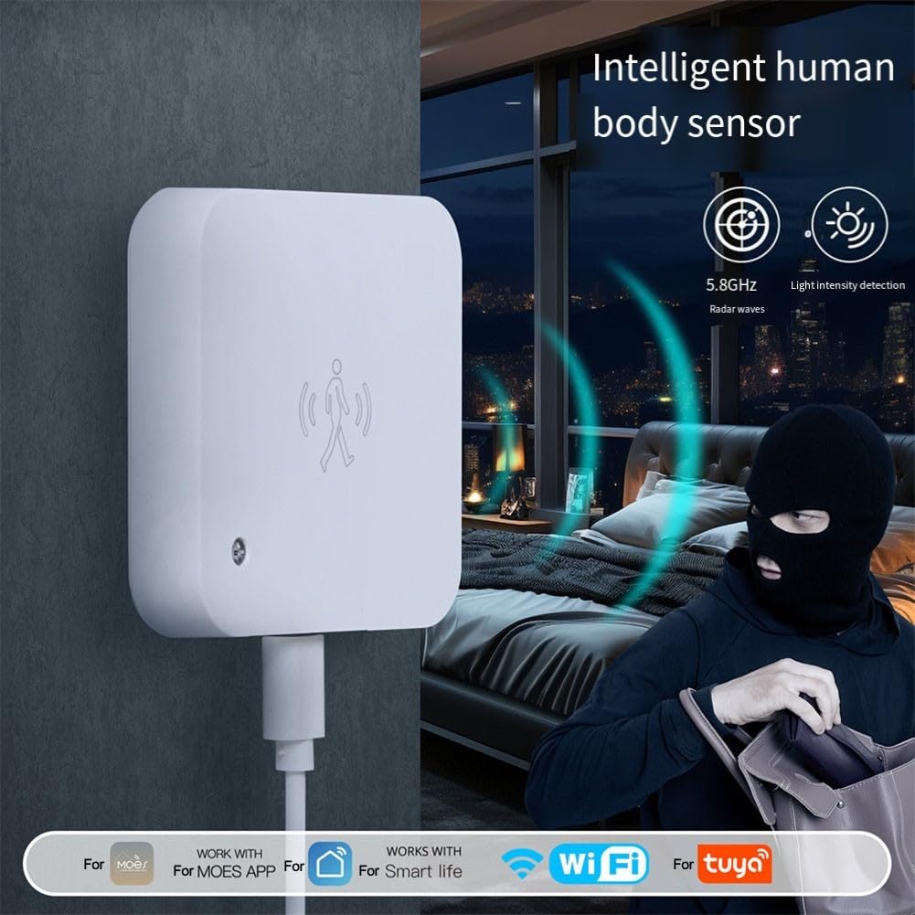 MmWave Capteur de présence humaine intelligent pour capteur de lumière humaine Zigbee Détecteur de présence WiFi, détection de mouvement et statique (pour zigbee)