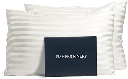 Fishers Finery Juego de fundas de almohada de seda de morera 100% pura de 0.984 in, buen ganador de limpieza (rayas blancas, King 2 unidades)