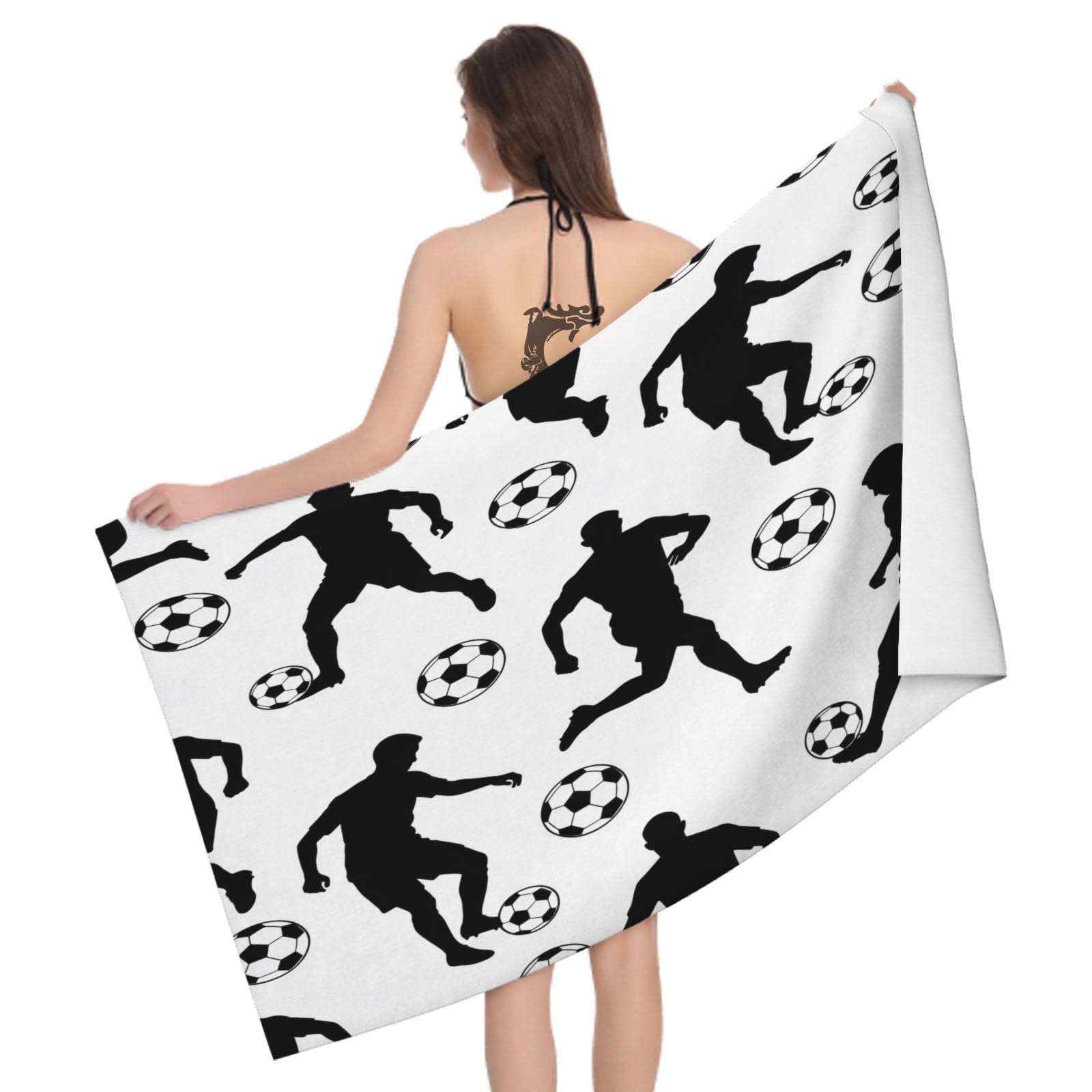 Leichong 3D Football Silhouette Beach Towel Microfiber Soft Quick Dry for Adults, Sports Pattern Bath Towel Lightweight Soft Absorbent for Travel Swimming Pool Sports, 75 x 150 cm