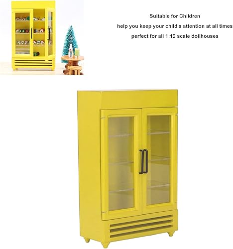 Miniatura 2 de Refrigerador en miniatura de madera, simulación de refrigerador de casa de muñecas, exquisito refrigerador de madera portátil en miniatura para casa