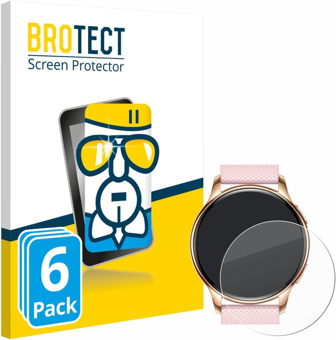 brotect AirGlass Screen Protector packaging and a single screen protector next to a smartwatch.