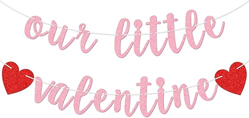 Nuestra pequeña pancarta de San Valentín pancarta temática de San Valentín pancarta de baby shower primer día de San Valentín decoración de fiesta