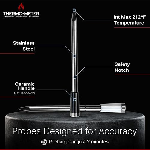 Miniatura 9 de Thermo-Meter - Termómetro inalámbrico inteligente para carne - Compatible con Bluetooth para asar y ahumar - 2 sondas digitales y recargables -