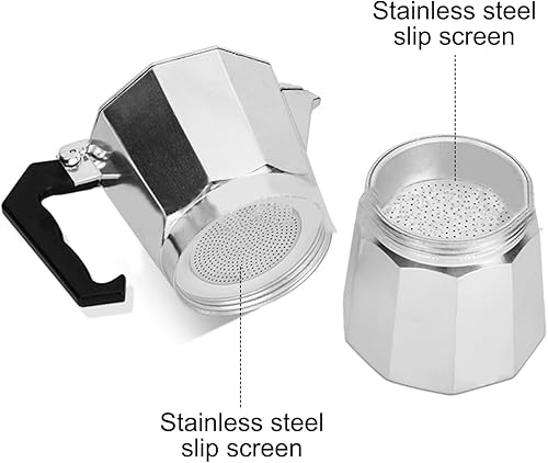 Miniatura 4 de Cafetera italiana, no se deforma, fina mano de obra moka, olla moderna de aleación de aluminio con filtro de metal para cocina (2 tazas de 3.5 onzas