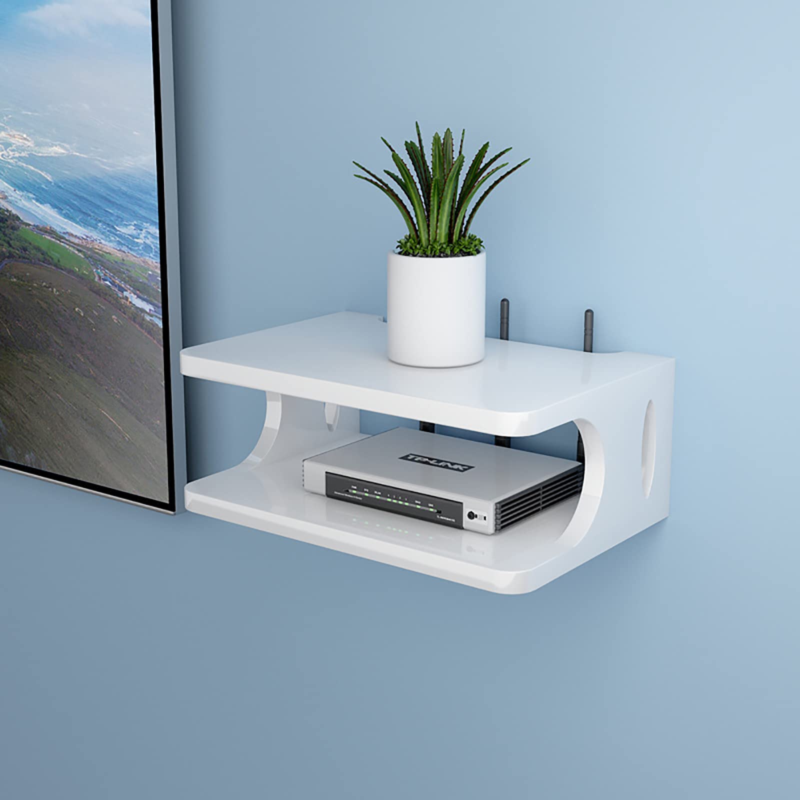 Supporto da parete per TV, mensola sospesa in legno per console multimediale, router, lettore DVD, TV box, telecomandi, giochi WiFi e archiviazione audio-video