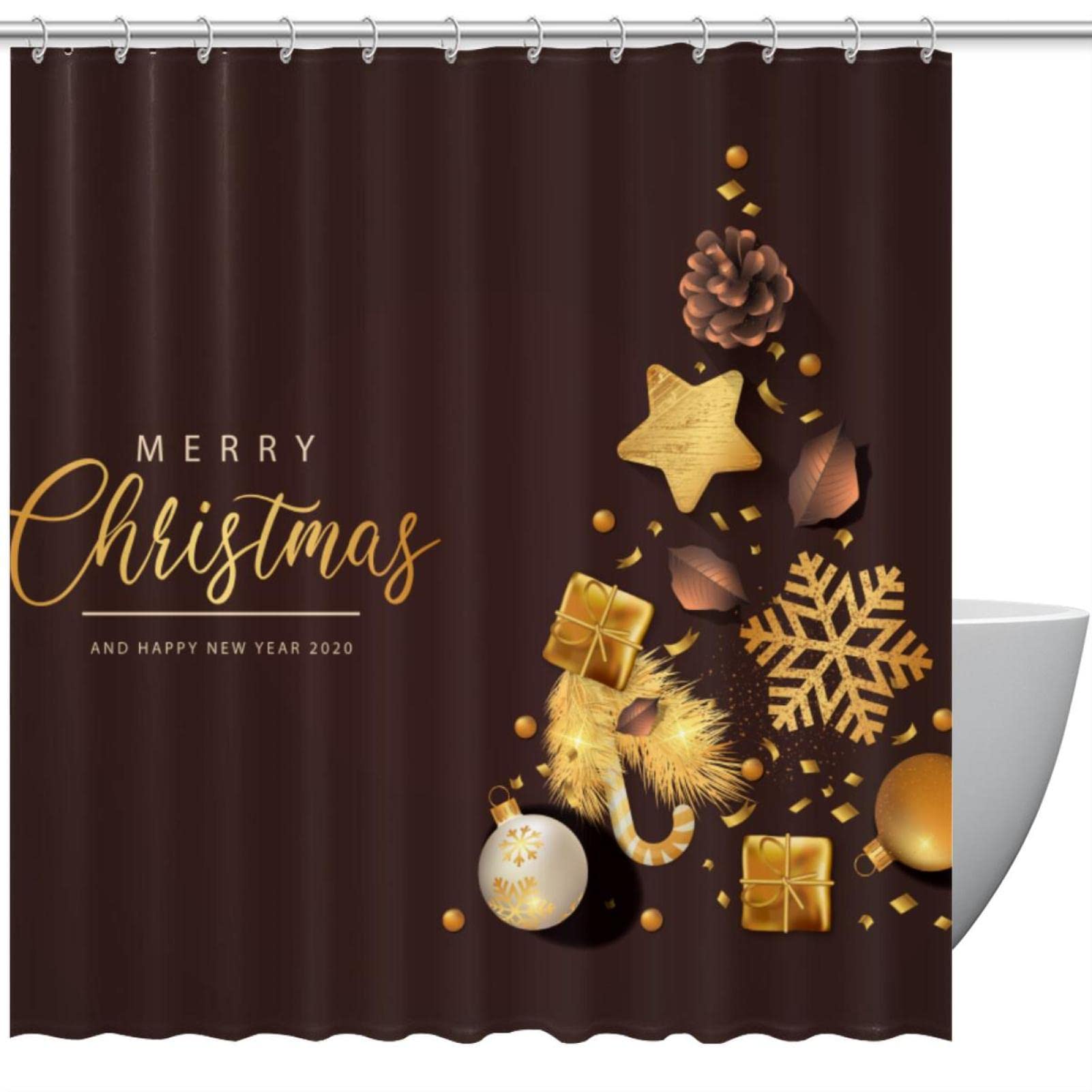 Rideau de douche Arbre de Noël imperméable 183x183 cm accessoire de bain festif hiver